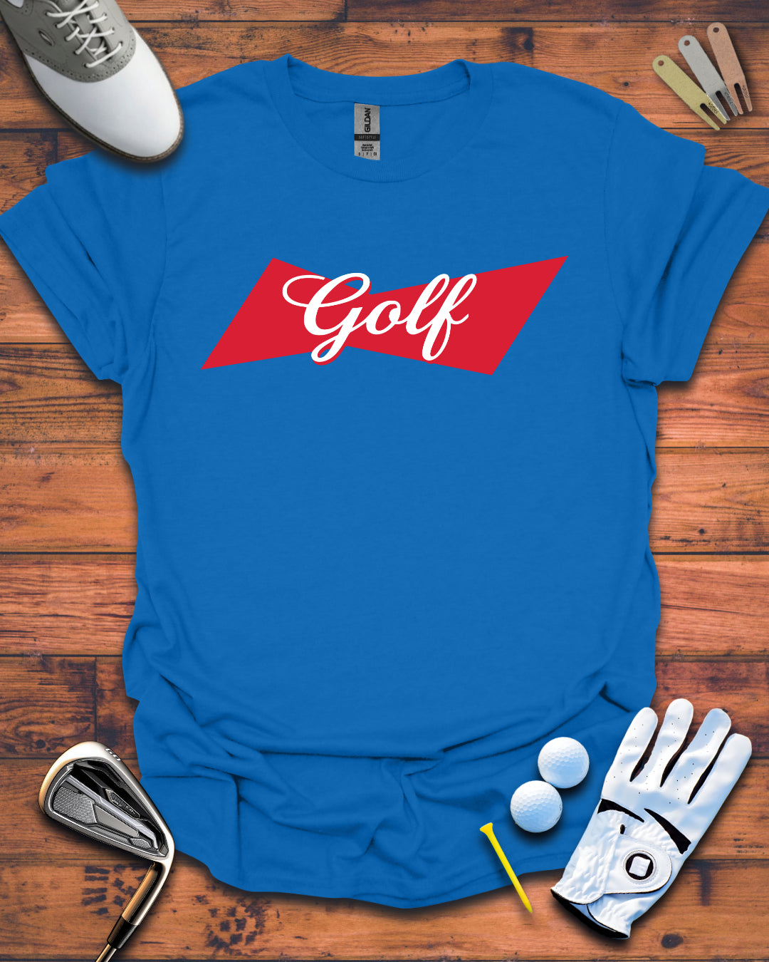 Golf Logo T-Shirt — Retro Red Script Golf Tee
