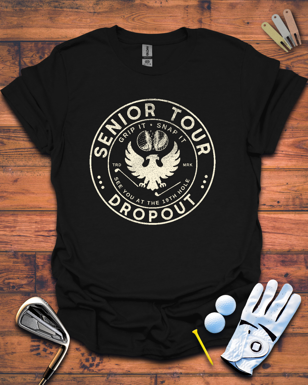 Senior Tour Dropout Logo: Unisex Softstyle T-Shirt, Funny Golf Gift T-Shirt