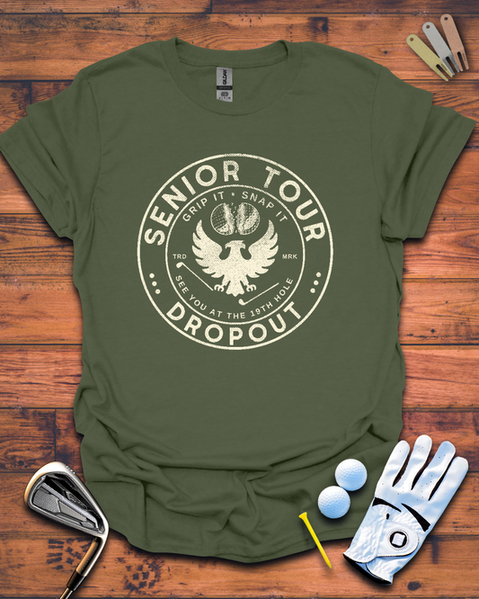 Senior Tour Dropout Logo: Unisex Softstyle T-Shirt, Funny Golf Gift T-Shirt