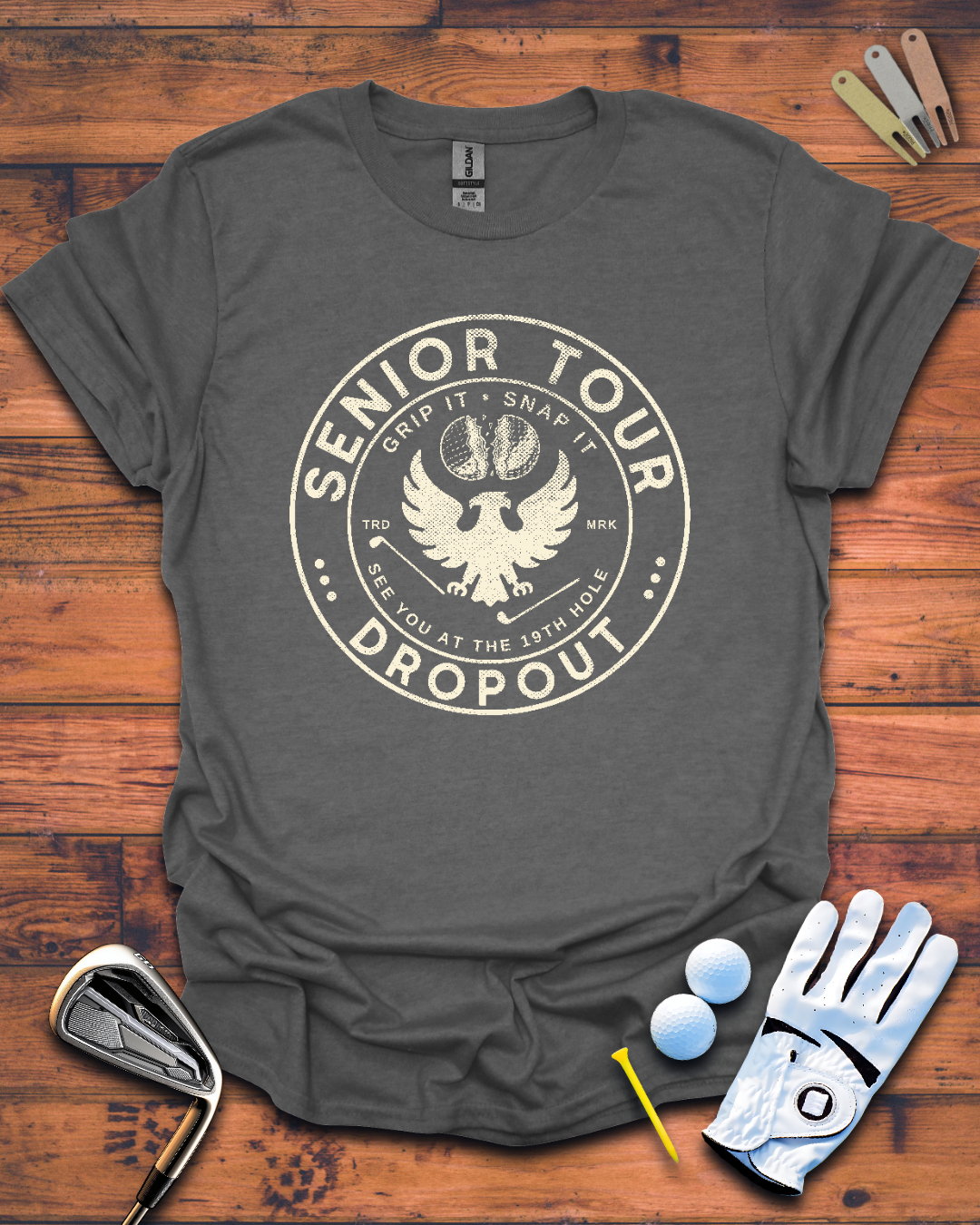 Senior Tour Dropout Logo: Unisex Softstyle T-Shirt, Funny Golf Gift T-Shirt