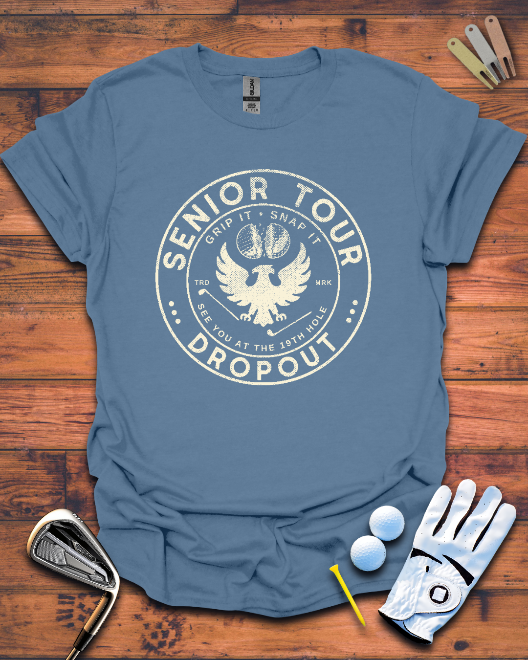 Senior Tour Dropout Logo: Unisex Softstyle T-Shirt, Funny Golf Gift T-Shirt