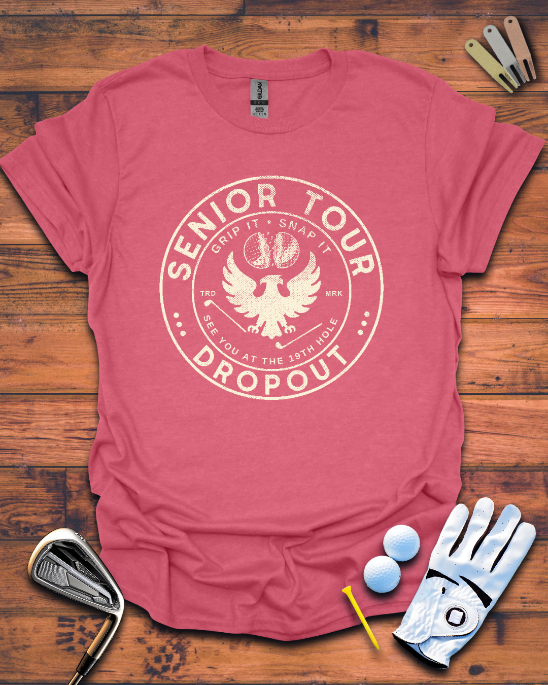 Senior Tour Dropout Logo: Unisex Softstyle T-Shirt, Funny Golf Gift T-Shirt