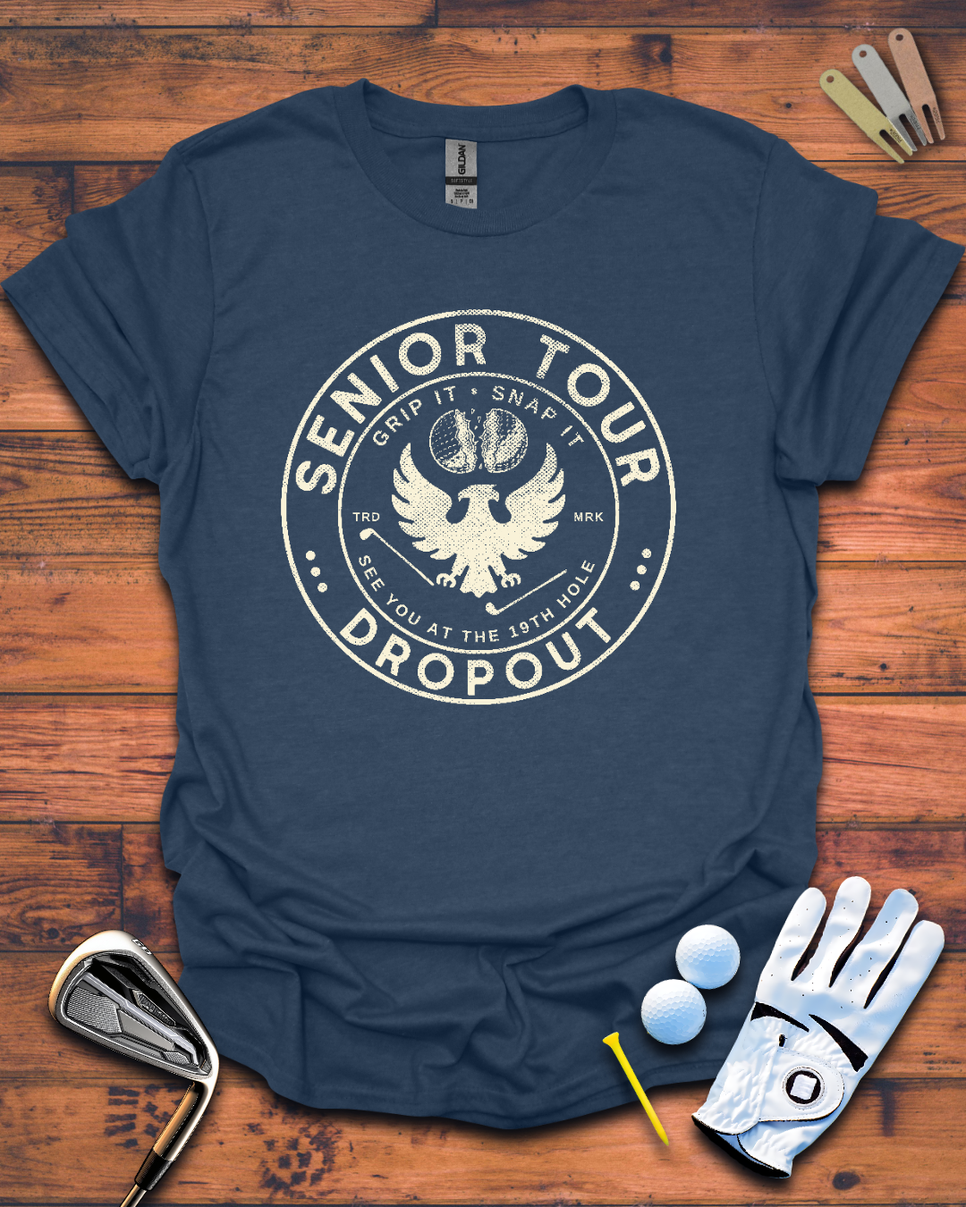 Senior Tour Dropout Logo: Unisex Softstyle T-Shirt, Funny Golf Gift T-Shirt