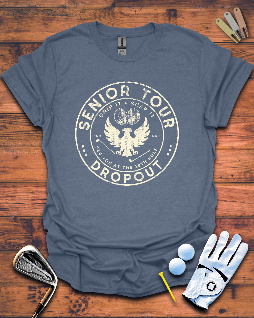 Senior Tour Dropout Logo: Unisex Softstyle T-Shirt, Funny Golf Gift T-Shirt