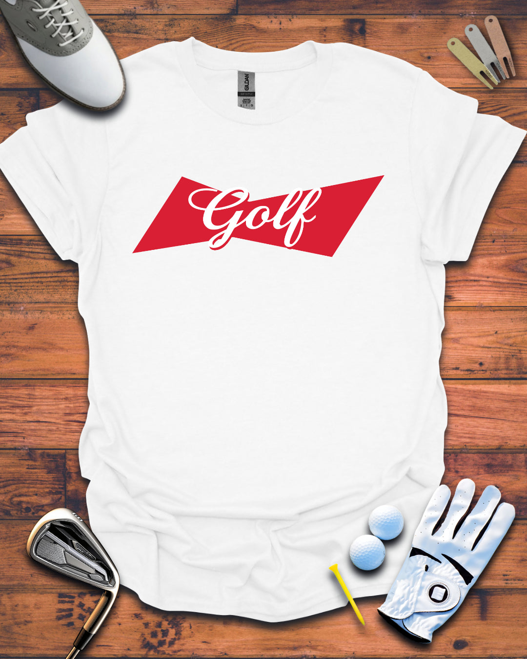 Golf Logo T-Shirt — Retro Red Script Golf Tee