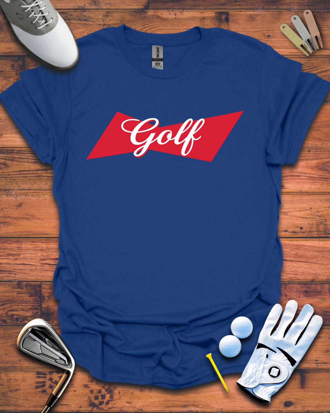 Golf Logo T-Shirt — Retro Red Script Golf Tee